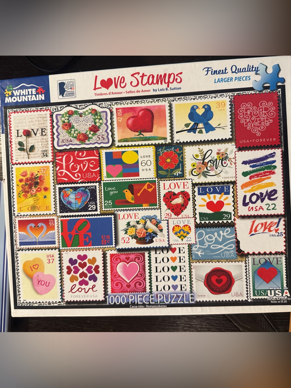 White Mountain Love Stamps Collage Art Print - Multicolor